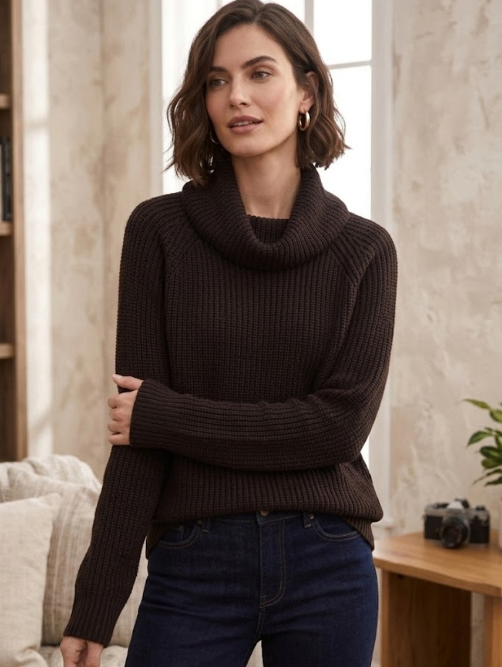Peruvian 100% Superfine Alpaca Hair Black‎ Cowl Neck Women's Sweater